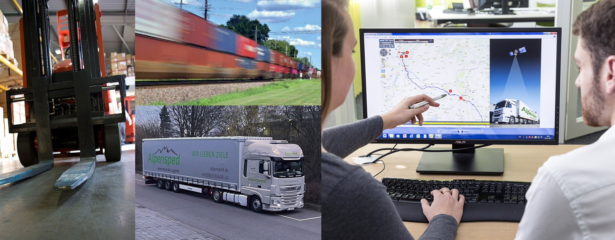 Collage mit Alpensped Transport- und Logistikdienstleistungen
